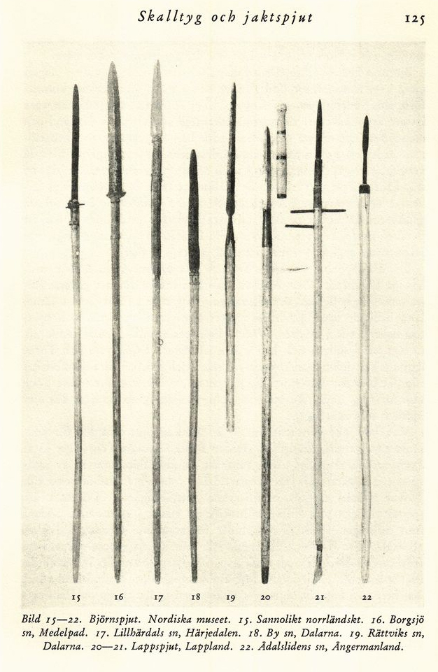 Swedish spears with #20-21 being Sami spear staves