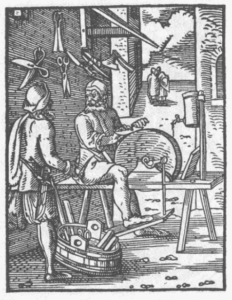 Historischer Werkzeugschleifer im Ständebuch von Jost Amman-schleifer-1568.png