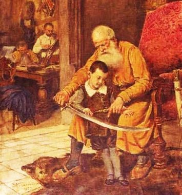 Old nobleman and boy (The Saber’s Many Travels (The Origins of the Cross-Cutting Art))