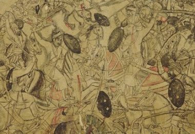 Battle Scene on the Banks of a River – Late 17th Century Mughal Painting (The Saber’s Many Travels (The Origins of the Cross-Cutting Art))