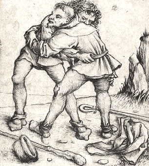 Two Peasants grappling, Master of the Housebook, c. 1475/1480