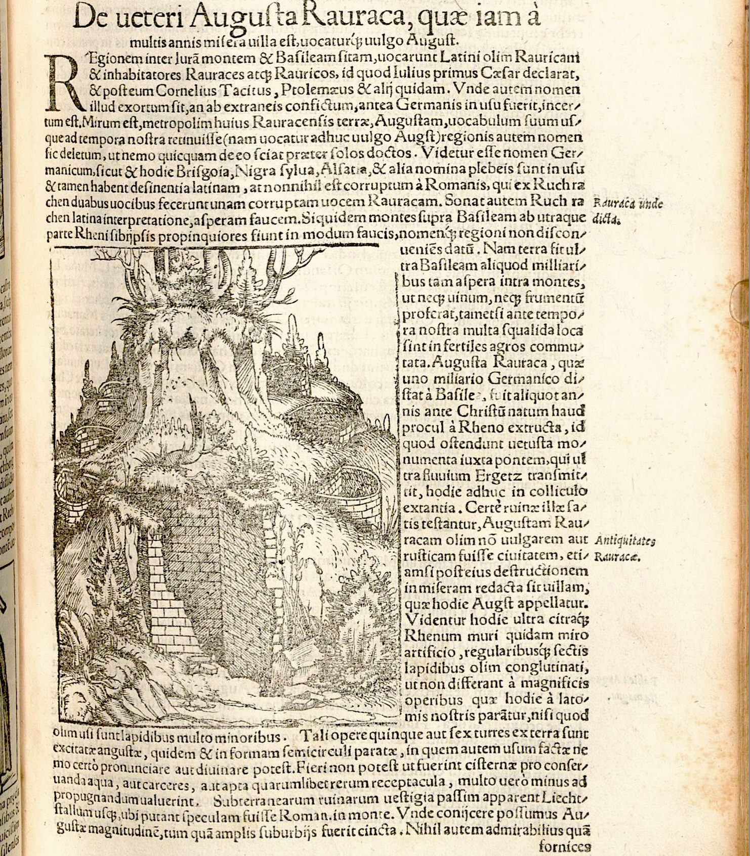 Roman ruins of Augst, from Sebastian Münster's Cosmographia, 1554